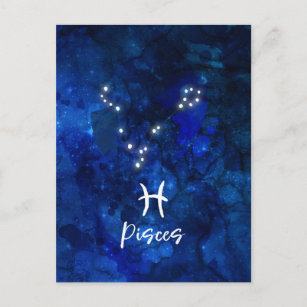 Cartão Postal Peixes Zodiac Constelação Azul Galáxia Celestail