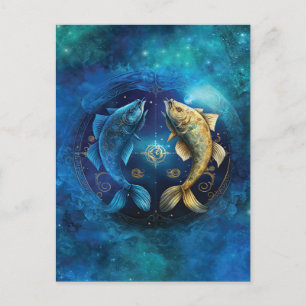 Cartão Postal Peixes Zodiac Sign Watercolor