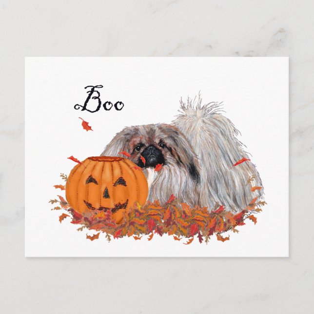 Cartão Postal Pekingese Halloween (Frente)