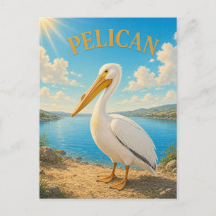 Cartão Postal Pelican Coastal Bay Watercolor GeoSa