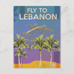 Cartão Postal Pelo Ar Para o Líbano Cartaz de Viagem Vintage