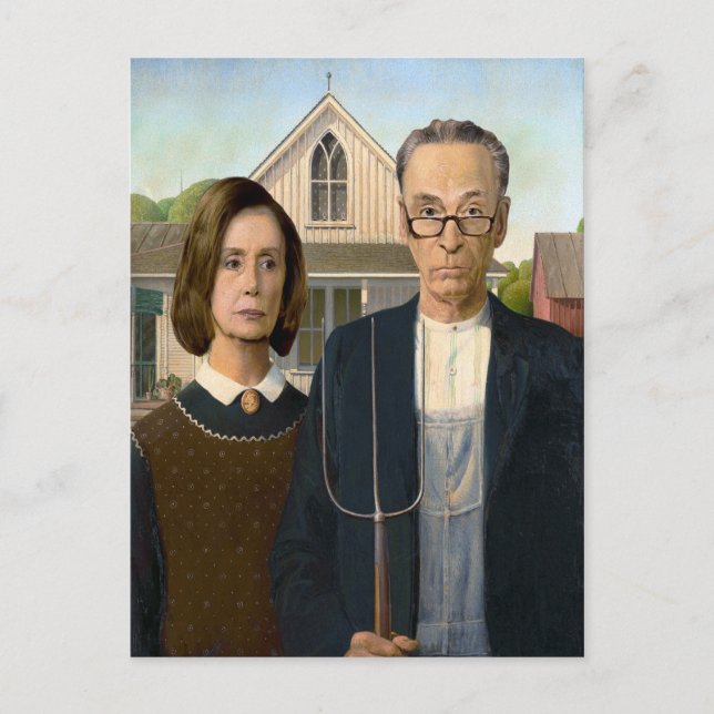 Cartão Postal Pelosi e Schumer American Gothic (Frente)