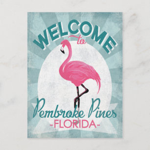 Cartão Postal Pembroke Pines Flink Flamingo Retro