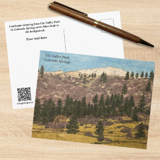 Cartão Postal Pen & Colored Pencil Colorado Landscape Drawing