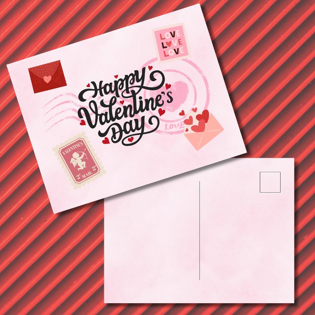 Cartão Postal Pen Pal Valentine's Day Postcard (Valentine's Day, Pen pal themed postcard.  Front and Back displayed.)