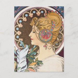 Cartão Postal Pena de Alphonse Mucha - Vintage Art Nouveau