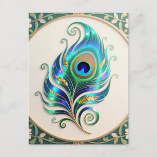 Cartão Postal Pena de Pavão Iridescente Art Nouveau