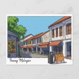 Cartão Postal Penang Malásia Georgetown Cartoon