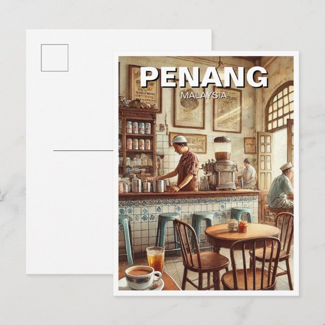 Cartão Postal Penang Malásia Shophouse Kopitiam Viagem (Frente/Verso)