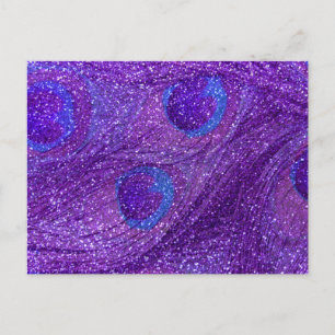 Cartão Postal penas de pavão roxo índigo com brilho