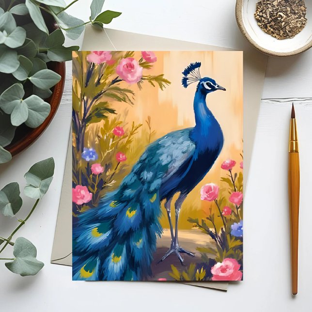 Cartão Postal Penas de Peacock Belos Animais Florais (Criador carregado)
