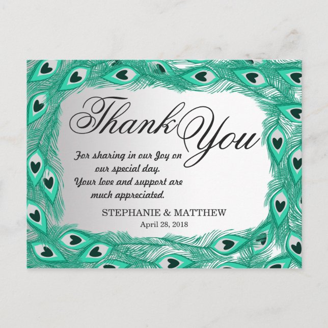 Cartão Postal Penas de Peacock Teal em Branco para Gradiente de  (Frente)