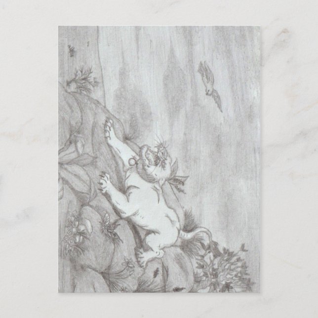 Cartão Postal Pencil art White Lioness fantasia de águia voadora (Frente)