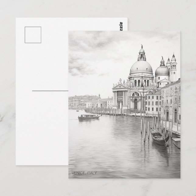 Cartão Postal Pencil Sketch Painting Veneza Itália Viagem Art (Frente/Verso)