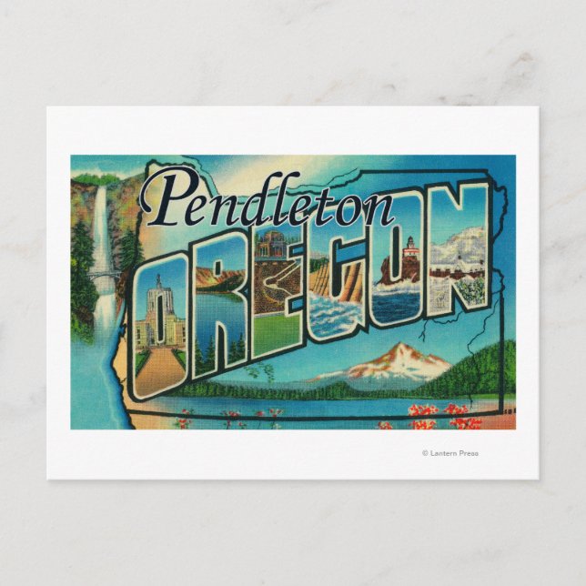 Cartão Postal Pendleton, Oregon - Cenas com Letras Grandes (Frente)