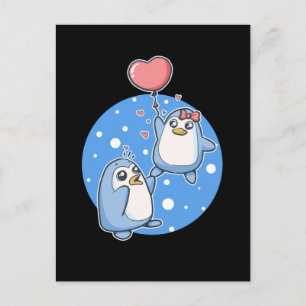 Cartão Postal Penguin Casal Pinguins-Cute