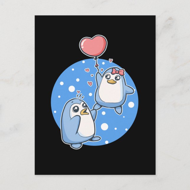 Cartão Postal Penguin Casal Pinguins-Cute (Frente)