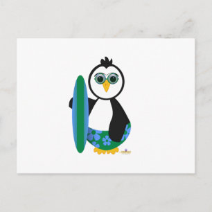 Cartão Postal Penguin Segurando Surf Conselho Com Óculos-Sol