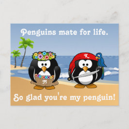 Cartão Postal Penguins tropicais Casal Hula Pirate Island Beach