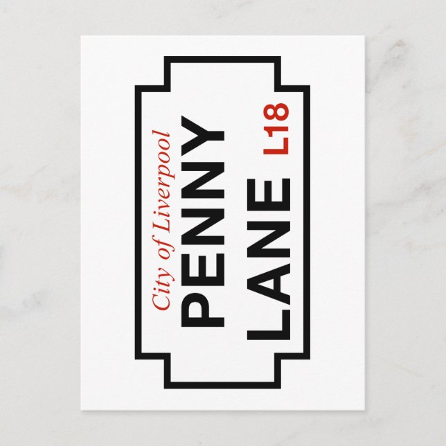 Cartão Postal Penny Lane, Street Sign, Liverpool, Reino Unido (Frente)