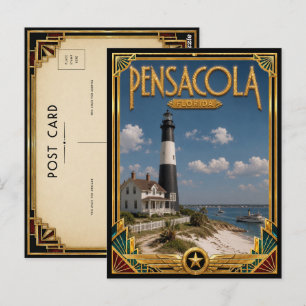 Cartão Postal Pensacola Flórida Arte Deco Vintage Era de Ouro