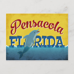Cartão Postal Pensacola Florida Dolphin Retro Viagens vintage