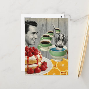Cartão Postal Pensamentos Doces Colagem Surreal Café Nadar Senho
