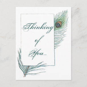 Cartão Postal Pensando em sua pena de peacock inspiracional