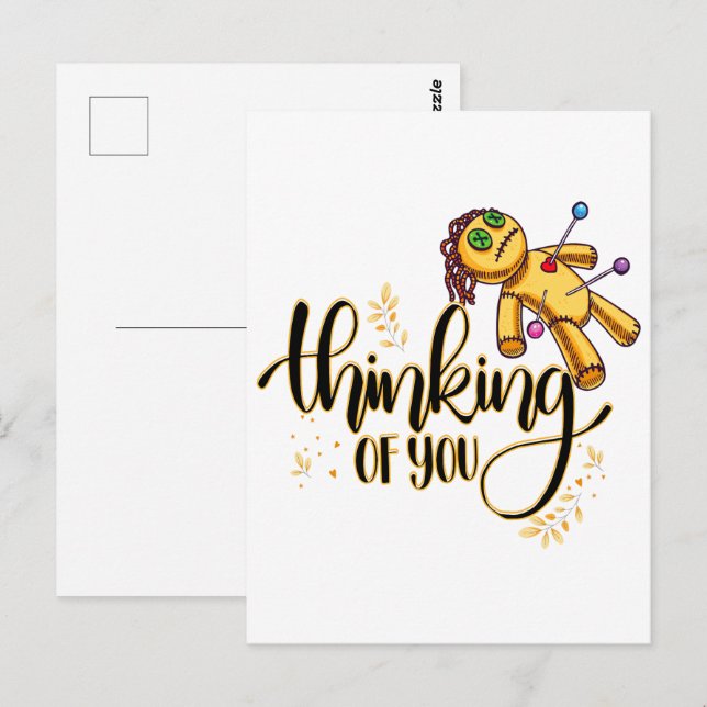 Cartão Postal Pensando em você Dia de as Bruxas engraçado Doll V (Frente/Verso)