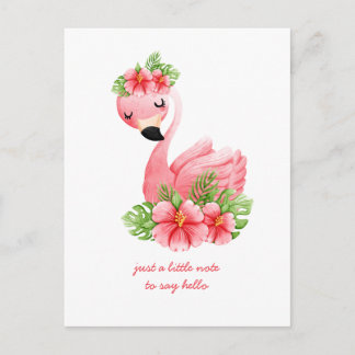 Cartão Postal Pensando em Você Flamingo Rosa Flores Tropicais Po
