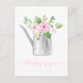 Cartão Postal Pensando em Você Flores Rosa e Branca em Regador