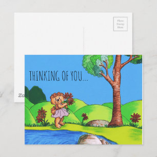Cartão Postal Pensando em você Garota Urso de Teddy