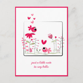 Cartão Postal Pensando em Você Pink Whimsical Pássaros Rosas Flo