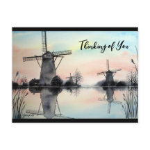 Pensando em você Windmills na Dawn Watercolor