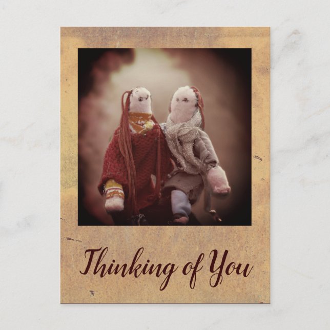 Cartão Postal Pensando em Vocês Duas Bonecas de Trapo Amigas (Frente)