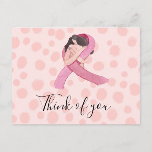 Cartão Postal Pense em si na fita rosa sobre consciência do Canc