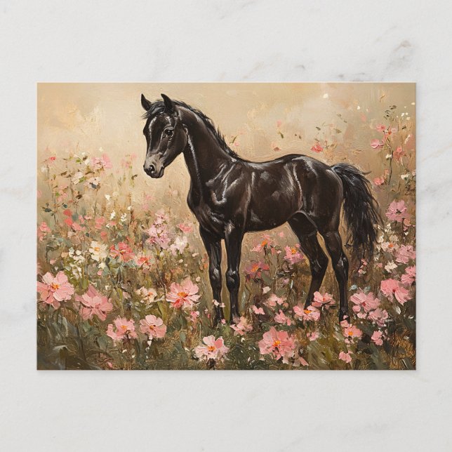 Cartão Postal Pente de cavalo com flores rosa esbranquiçadas (Frente)