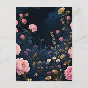 Cartão Postal Peônia Rosa Jardim à Meia-Noite em Flor