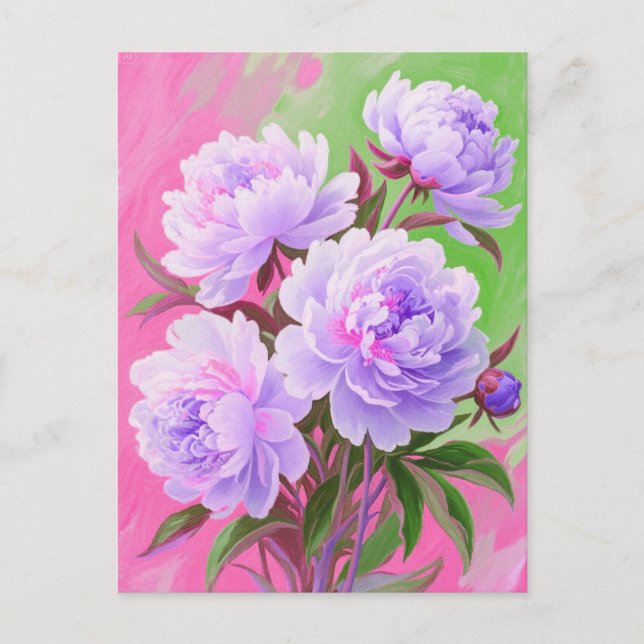 Cartão Postal Peônias cor-de-rosa (Frente)