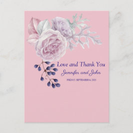 Cartão Postal Peônias Rosa Quadro Geométrico Roxo Obrigado