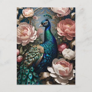 Cartão Postal Peonias Rosa-Rosa-Peacock Elegantes