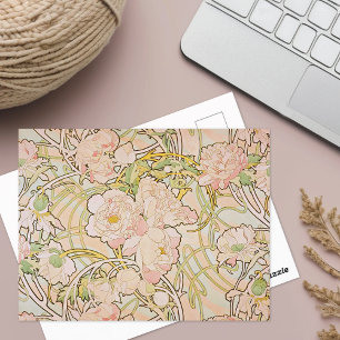 Cartão Postal Peonies Watercolor Alphonse Mucha