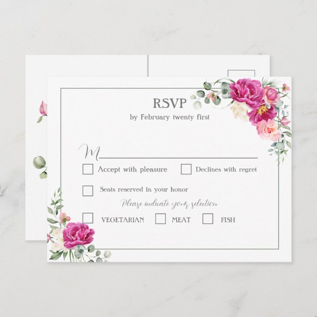 Cartão postal Peony e Rosa Greenery RSVP (Frente/Verso)