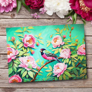 Cartão Postal Peony Pine Gosbeak ai Trabalho de arte Oil Paintin