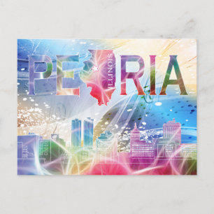 Cartão Postal Peoria, Illinois - Design Colorido