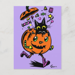 Cartão Postal Peppy Pumpkin e Gatinho Halloween