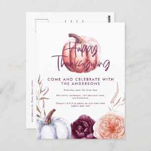 Cartão Postal pequena abóbora floral queda roxa ação de graças