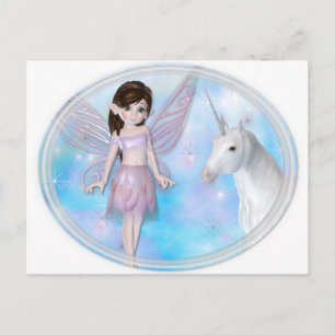 Cartão Postal Pequena Fada com Designs Unicorn