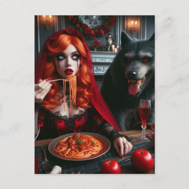 Cartão Postal Pequena Fantasia Negra Vermelha (Frente)