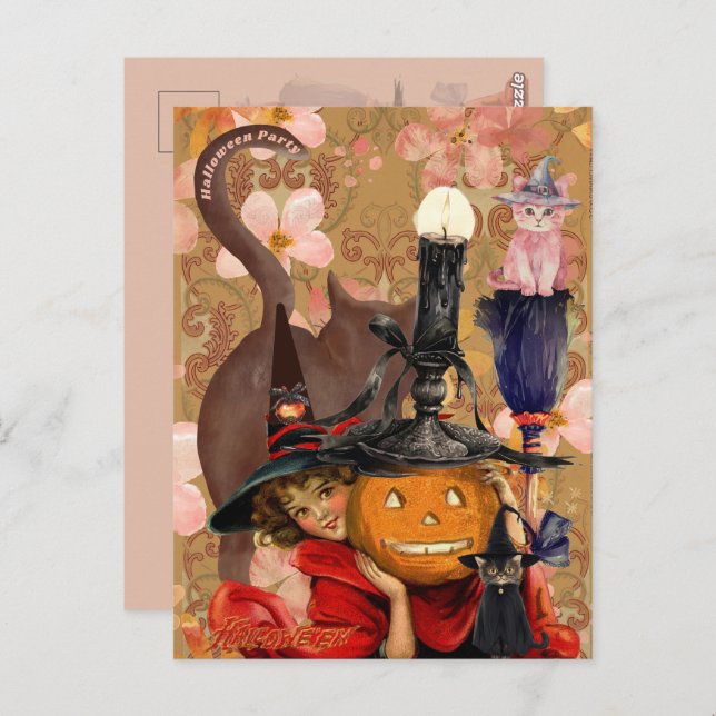 Cartão Postal Pequena Garota Negra Abóbora Vintage (Frente/Verso)